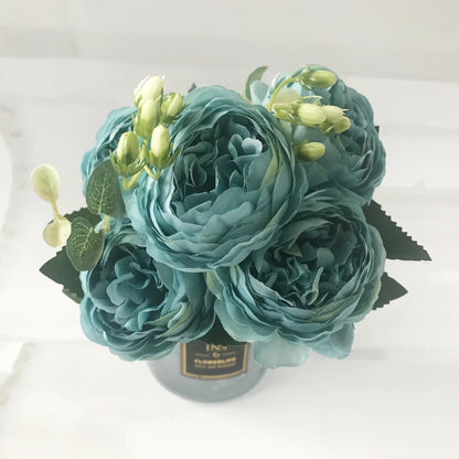 30Cm Rose Pink Silk Peony Artificial Flowers Bouquet 5 Big Head and 4 Bud Cheap Fake Flowers for Home Wedding Decoration Indoor