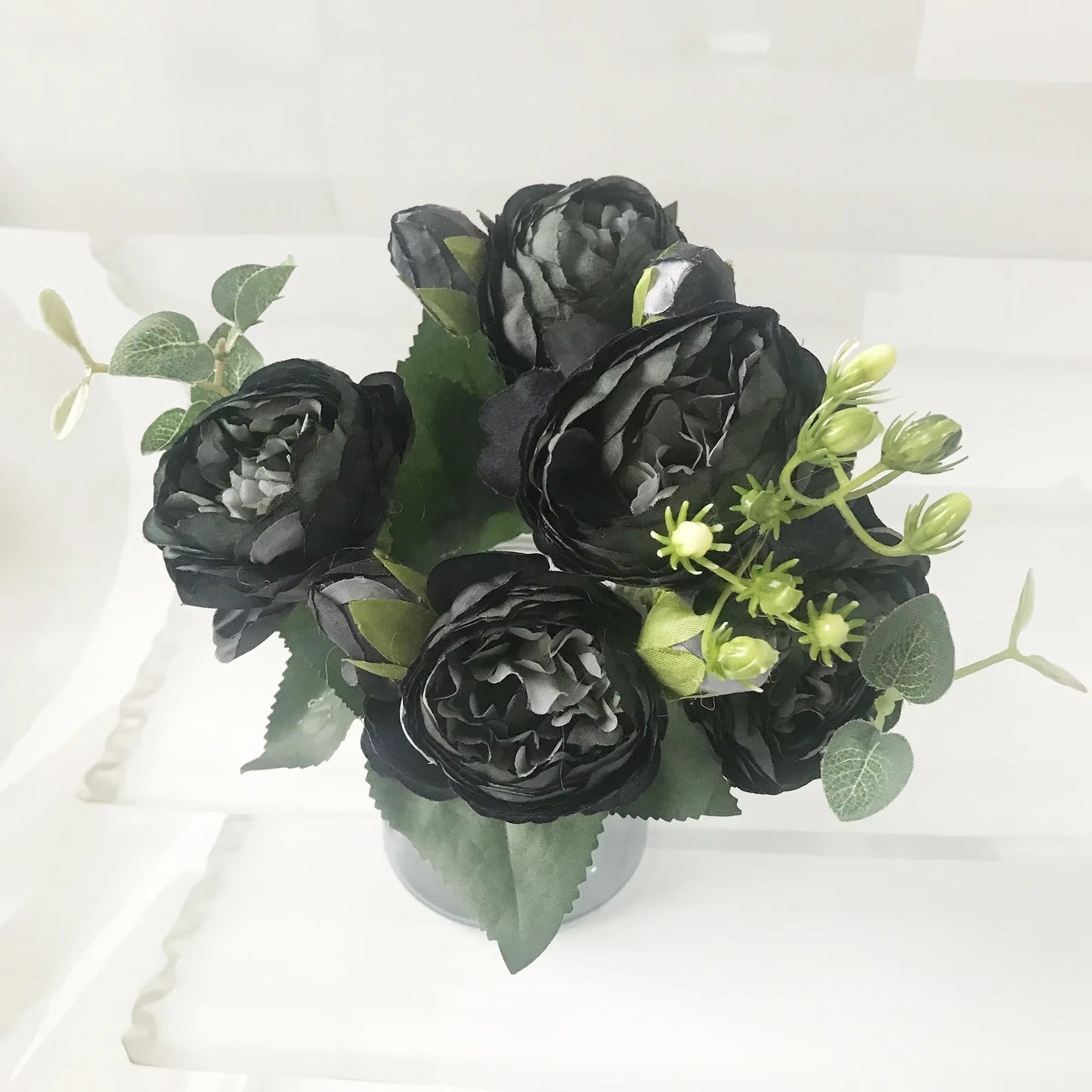 30Cm Rose Pink Silk Peony Artificial Flowers Bouquet 5 Big Head and 4 Bud Cheap Fake Flowers for Home Wedding Decoration Indoor