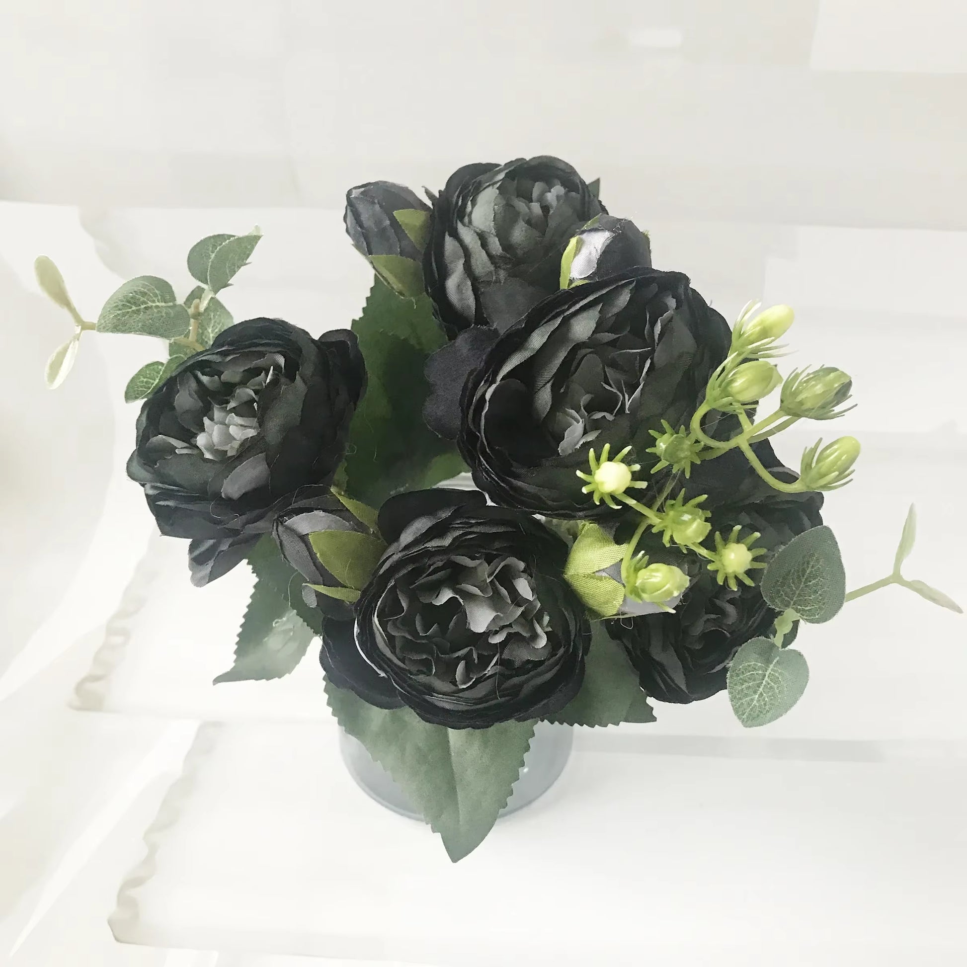 30Cm Rose Pink Silk Peony Artificial Flowers Bouquet 5 Big Head and 4 Bud Cheap Fake Flowers for Home Wedding Decoration Indoor