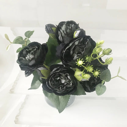 30Cm Rose Pink Silk Peony Artificial Flowers Bouquet 5 Big Head and 4 Bud Cheap Fake Flowers for Home Wedding Decoration Indoor