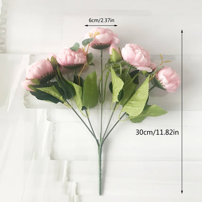 30Cm Rose Pink Silk Peony Artificial Flowers Bouquet 5 Big Head and 4 Bud Cheap Fake Flowers for Home Wedding Decoration Indoor