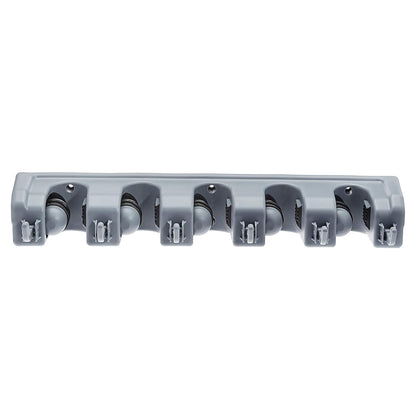 Rectangular Wall Mount Broom Holder and Garden Tool Organizer, 6 Hook and 5 Slot, 43 X 8.5 X 6.2 Cm, Gray
