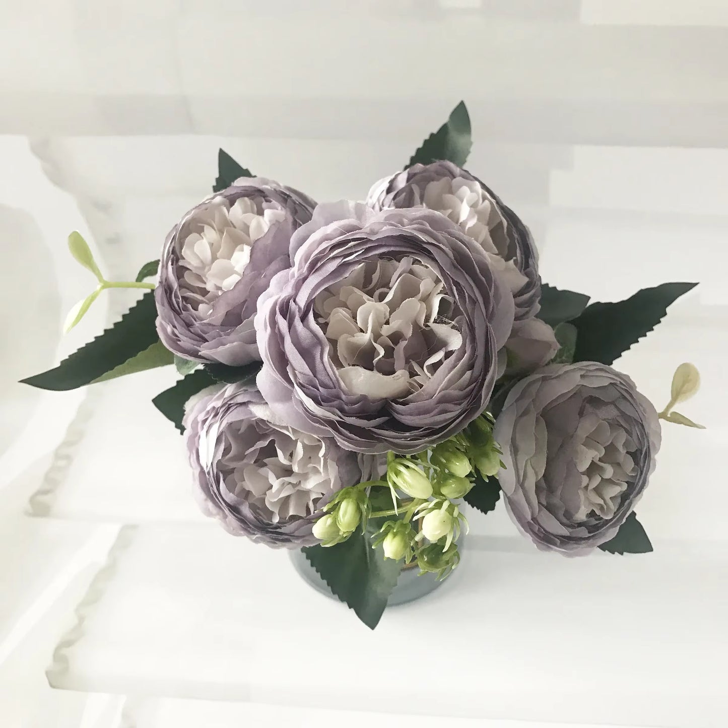 30Cm Rose Pink Silk Peony Artificial Flowers Bouquet 5 Big Head and 4 Bud Cheap Fake Flowers for Home Wedding Decoration Indoor