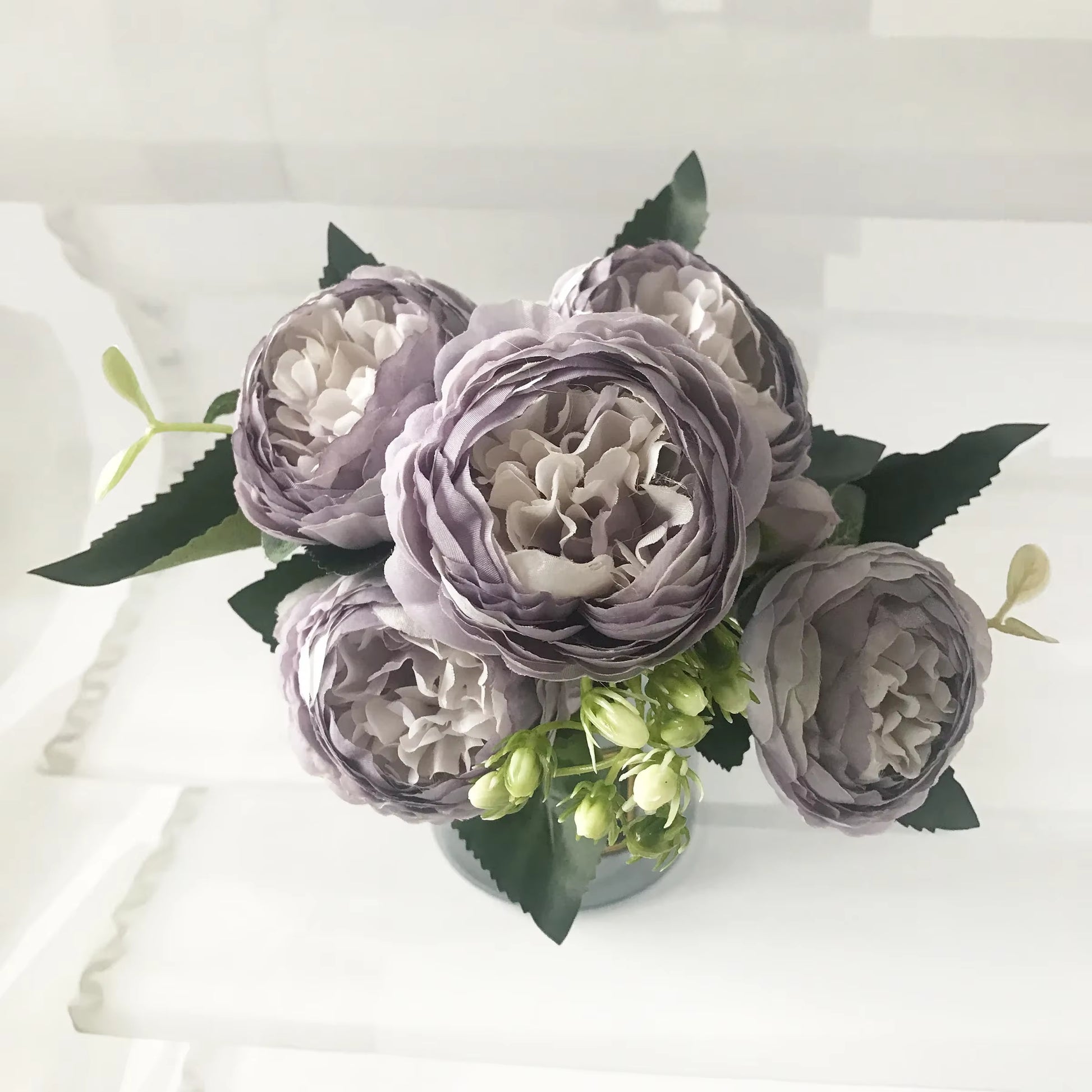 30Cm Rose Pink Silk Peony Artificial Flowers Bouquet 5 Big Head and 4 Bud Cheap Fake Flowers for Home Wedding Decoration Indoor
